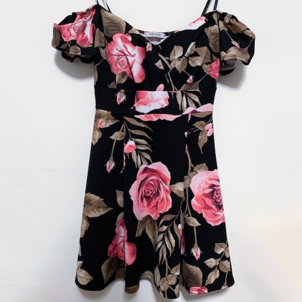 2/$15 Papaya Off-Shoulder Floral Fit & Flare Dress